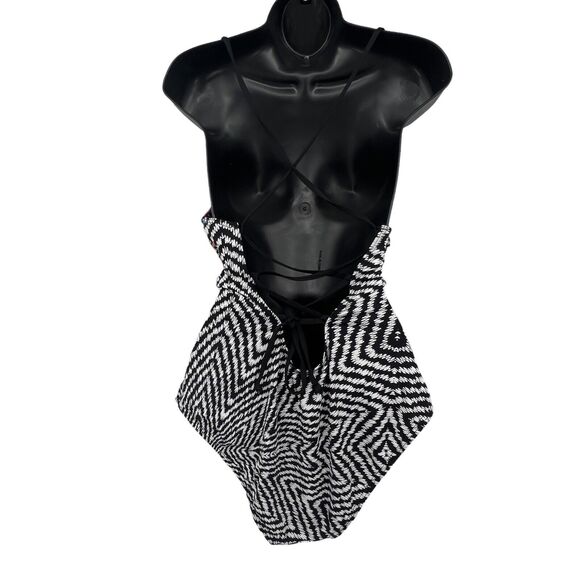 Bar III Swimsuit Prism Monokini Black White Color Cut out Plunge 1 Piece Med - Picture 3 of 6